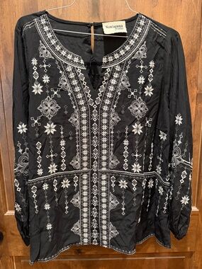 Savanna Jane Black Tunic with White Embroidery